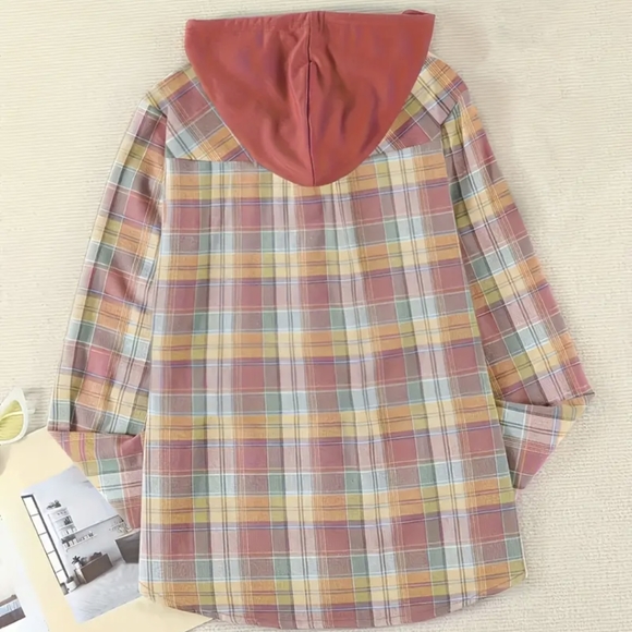 Rose plaid flannel hooded shirt medium - Picture 5 of 5